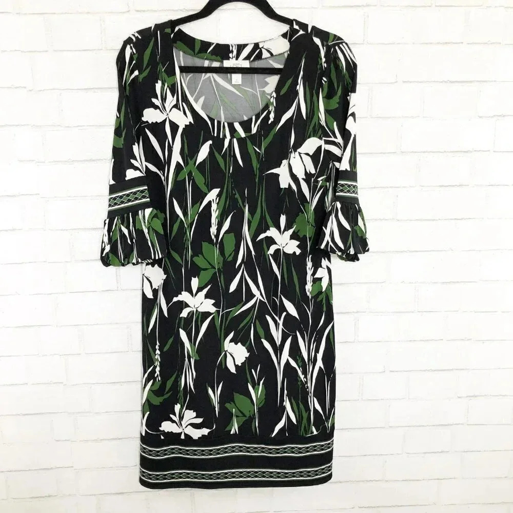 Ann Taylor Loft Green White & Black Floral Dress 6